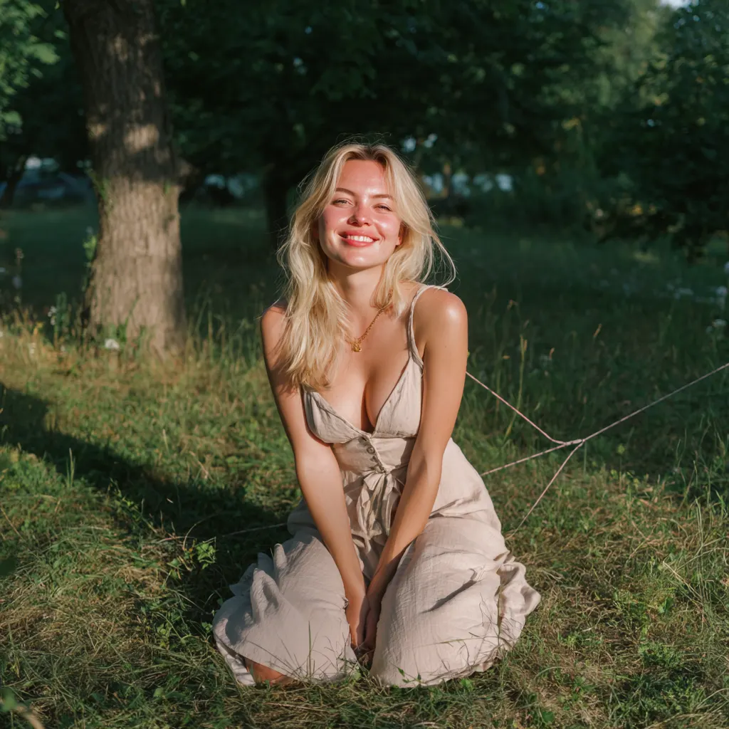 CamSoda AI companion in a summer dress outdoors
